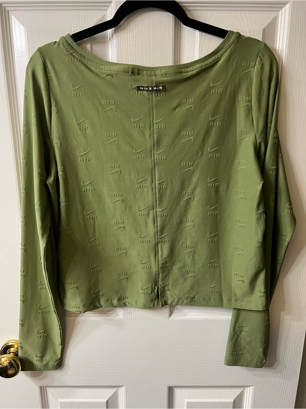 Nike Olive Green Long Sleeve Women's Top with Subtle Embossed Swoosh - Picture 2 of 5
